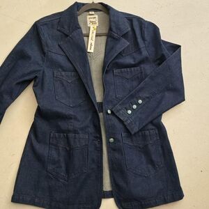 Wrangler, Kendra Scott Colab Dark Indigo Denim Blazer with Turquoise Buttons